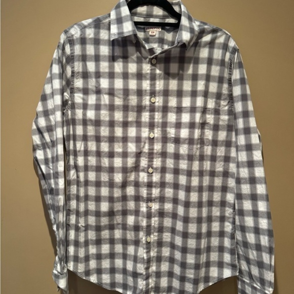 Merona Gray and White Casual Button Down Shirt with Gingham Pattern